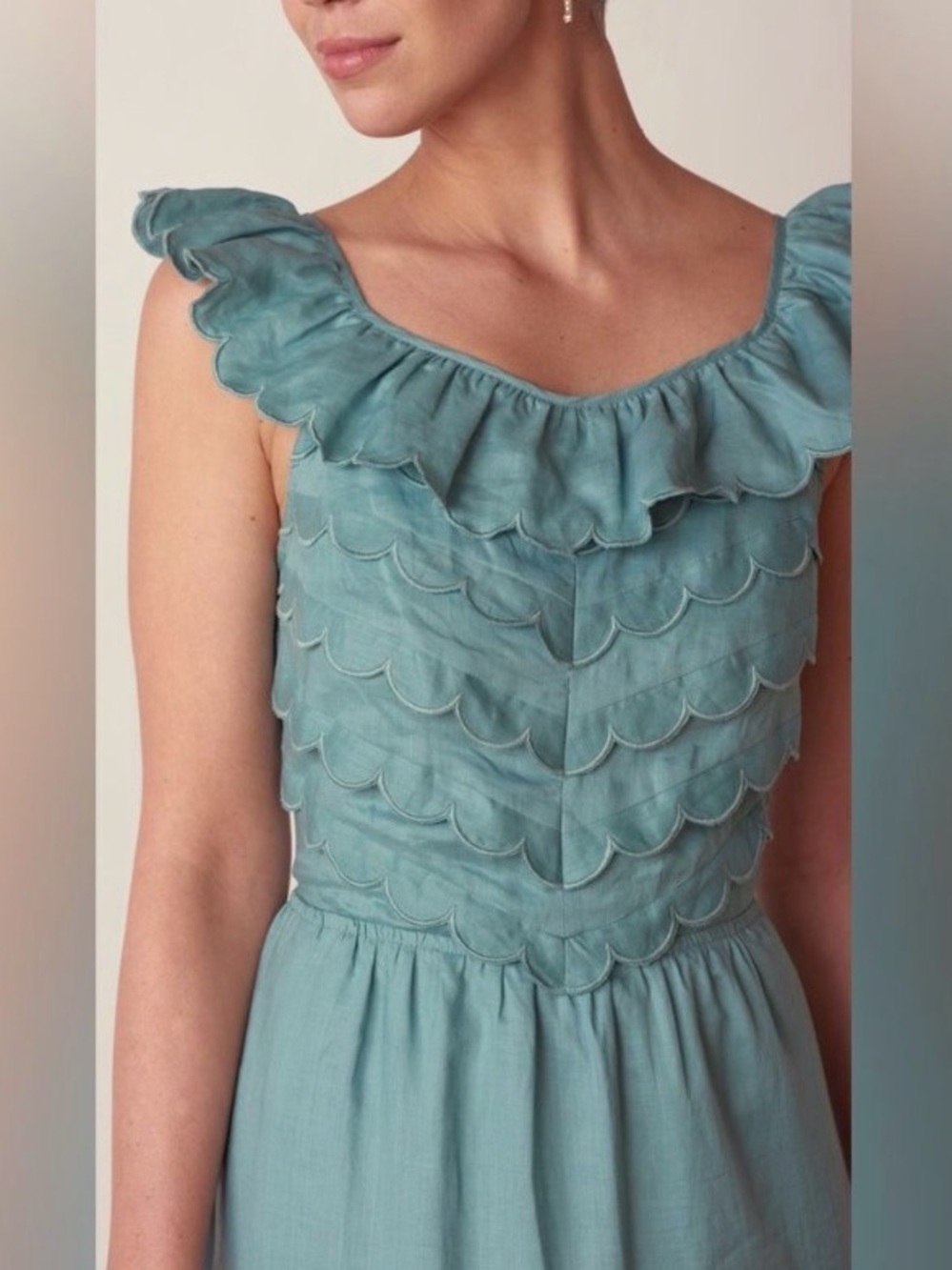 Scalloped Ruffle Sea New York Dress in Teal